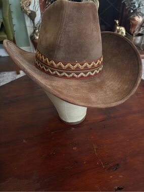 Vintage The Duke Brown Suede Western Cowboy Hat with Decorative Woven Band